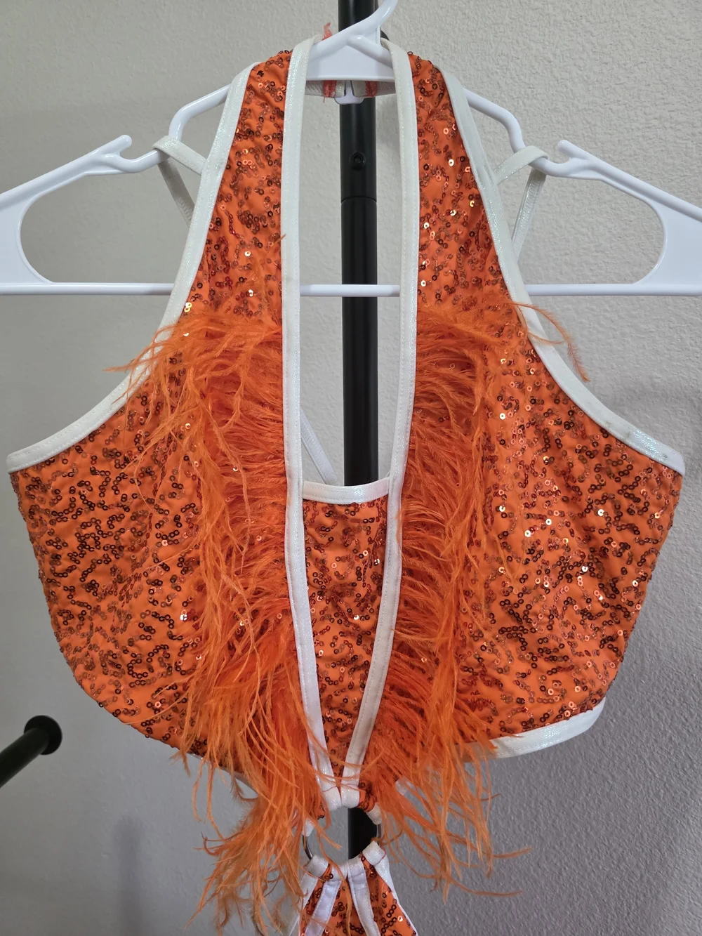 Orange Sequin Feather Kids Dance Costume